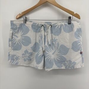 AussieBum Men's Extra Large White Blue Hibiscus Swim Trunks 3" Inseam